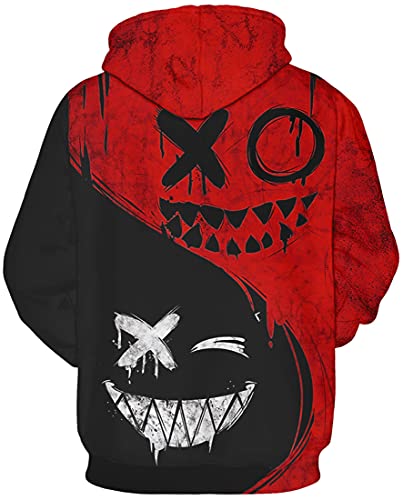 Chaos World Men's Novelty Hoodie Long Sleeves 3D Funny Graphic Print Sweatshirt Pullover(Large,Black Red) - amzGamess