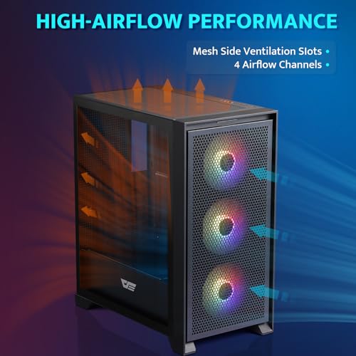 darkFlash ATX Mid-Tower Gaming PC Case, Pre-Installed 3x120mm RGB Fans, with Magnetic Large Mesh Front Panel, Tempered Glass Side Panel Airflow Computer Case(Black)