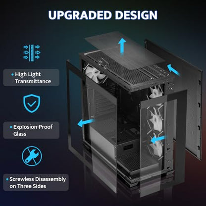 darkFlash ATX Mid-Tower PC Case, Pre-Install 4 PWM ARGB Fans Computer Case, Full View Dual Tempered Glass Gaming PC Case, Type C Port, Supports up to 360mm Water Cooling Radiator (Black)