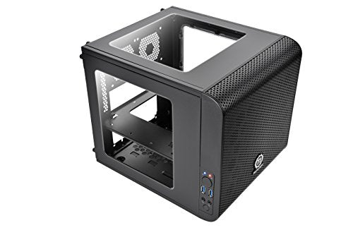 Thermaltake Core V1 SPCC Mini ITX Cube Gaming Computer Case Chassis, Interchangeable Side Panels, Black Edition, CA-1B8-00S1WN-00