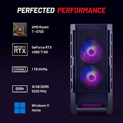 Skytech Blaze4 Mini Gaming PC, Ryzen 7 5700 3.7 GHz (4.6GHz Turbo Boost), NVIDIA RTX 4060 Ti 8GB GDDR6X, 1TB SSD, 16GB DDR4 RAM 3200, 650W Gold PSU, Wi-Fi, Win 11 Home