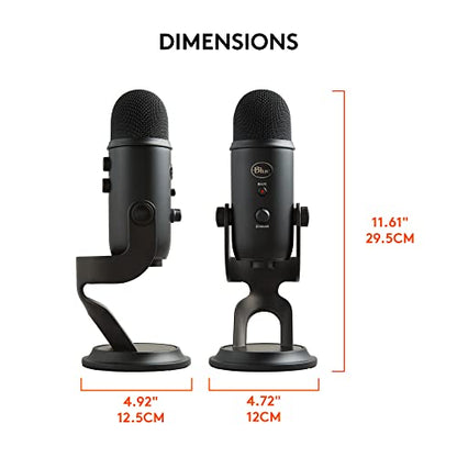 Logitech for Creators Blue Yeti USB Microphone for Gaming, Streaming, Podcasting, Twitch, YouTube, Discord, Recording for PC and Mac, 4 Polar Patterns, Studio Quality Sound, Plug & Play-Blackout - amzGamess