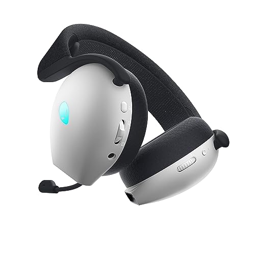Alienware AW720H Dual-Mode Wireless Gaming Headset - Dolby Atmos Spatial Sound, Wireless 2.4 GHz, 3.5mm Connector Cable, in-line Controls, Integrated Microphone, Unidirectional - Lunar Light - amzGamess