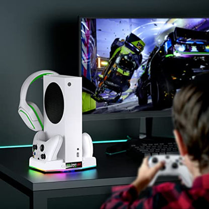 Upgraded Cooling Fan Stand for Xbox Series S with Charger Station, MENEEA Controller Charging Dock & Console Cooler System with 15 Colorful RGB Light & Headset Hook, Accessories for XSS - amzGamess