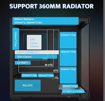 darkFlash ATX Mid-Tower PC Case, Pre-Install 4 PWM ARGB Fans Computer Case, Full View Dual Tempered Glass Gaming PC Case, Type C Port, Supports up to 360mm Water Cooling Radiator (Black)