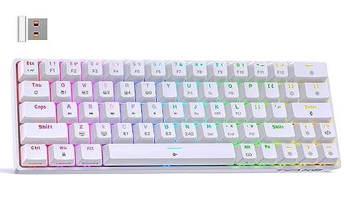 DIERYA T63 60% Wireless Mechanical Gaming Keyboard | Bluetooth/2.4G/Wired Keyboard | RGB Backlit Compact 63 Keys Mini Office Keyboard | with Blue Switch | for Windows Laptop PC Gamer Typist-White
