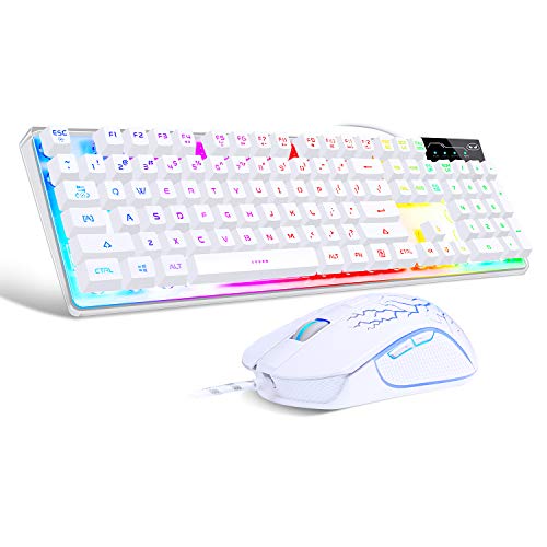 Gaming Keyboard and Mouse Combo, K1 RGB LED Backlit Keyboard with 104 Key for PC/Laptop(White) - amzGamess