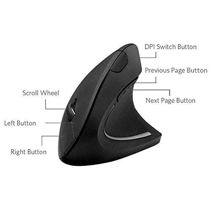 Anker 2.4G Wireless Vertical Ergonomic Optical Mouse, 800 / 1200 /1600 DPI, 5 Buttons for Laptop, Desktop, PC, Macbook - Black