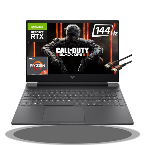 HP Victus 15 Gaming Laptop 15.6" FHD IPS 144Hz AMD 7000 Ryzen 5 7535HS (Beats i7-11800H) GeForce RTX 2050 4GB Graphic Backlit USB-C B&O Win11 Black + HDMI Cable (8GB RAM | 512GB PCIe SSD)