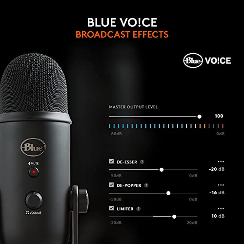 Logitech for Creators Blue Yeti USB Microphone for Gaming, Streaming, Podcasting, Twitch, YouTube, Discord, Recording for PC and Mac, 4 Polar Patterns, Studio Quality Sound, Plug & Play-Blackout - amzGamess