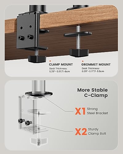 ErGear Dual Monitor Desk Mount, Fully Adjustable Dual Monitor Arm for 2 Computer Screens up to 32 inch, Heavy Duty Dual Monitor Stand for Desk, Holds up to 17.6 lbs per Arm, EGCM1