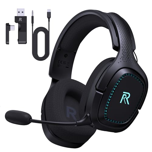 RYR 2.4GHz Wireless Gaming Headset for PS5, PC, PS4, Nintendo Switch, Bluetooth 5.2 Gaming Headphones with Microphone Noise Canceling, 45H Battery, 3.5mm Wired Mode for Xbox Series - Black