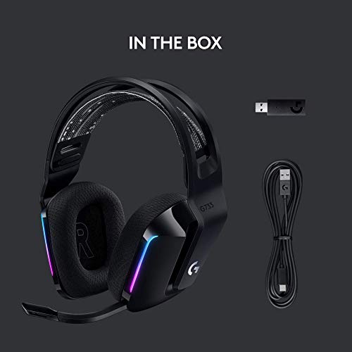 Logitech G733 Lightspeed Wireless Gaming Headset with Suspension Headband, Lightsync RGB, Blue VO!CE mic technology and PRO-G audio drivers - Black - amzGamess