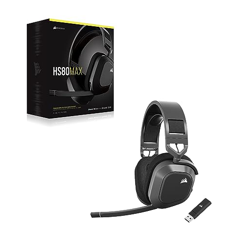 Corsair HS80 MAX Wireless Multiplatform Gaming Headset with Bluetooth - Dolby Atmos - Broadcast Quality Microphone - iCUE Compatible - PC, Mac, PS5, PS4, Mobile - Steel Gray, One Size - amzGamess