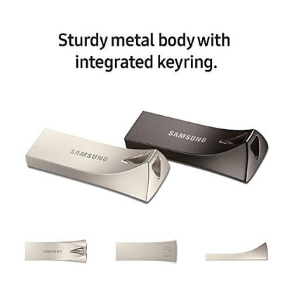 SAMSUNG BAR Plus 3.1 USB Flash Drive, 128GB, 400MB/s, Rugged Metal Casing, Storage Expansion for Photos, Videos, Music, Files, MUF-128BE3/AM, Champagne Silver