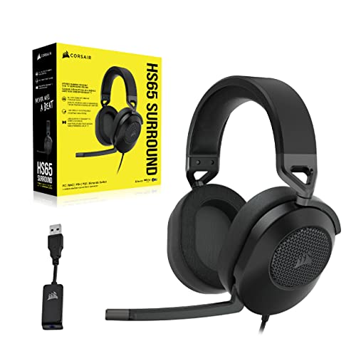 Corsair HS65 SURROUND Gaming Headset (Leatherette Memory Foam Ear Pads, Dolby Audio 7.1 Surround Sound on PC and Mac, SonarWorks SoundID Technology, Multi-Platform Compatibility) Carbon - amzGamess