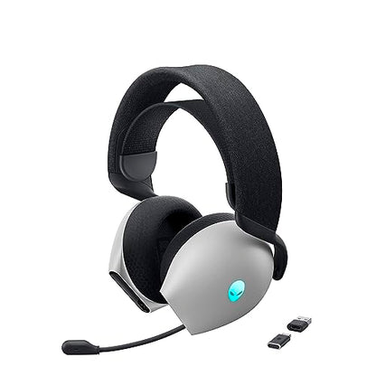 Alienware AW720H Dual-Mode Wireless Gaming Headset - Dolby Atmos Spatial Sound, Wireless 2.4 GHz, 3.5mm Connector Cable, in-line Controls, Integrated Microphone, Unidirectional - Lunar Light - amzGamess