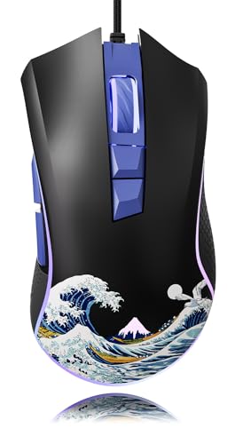 XVX Wired Gaming Mouse, 12000 DPI RGB Gaming Mouse with 12 Backlit Modes & 7 Macro Buttons, PC Gaming Mice Support DIY Keybinding, Mouse Gamer Computer Mouse for Laptop PC Mac Windows, Kanagawa