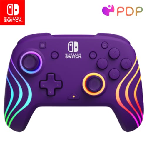 PDP Afterglow™ Wave Enhanced Wireless Nintendo Switch Pro Controller, 8 Colors RGB LED, Dual Programmable Gaming Buttons, 40 Hour Rechargeable Battery Power, 30 Foot Connection, Officially Licensed by Nintendo: Purple - amzGamess