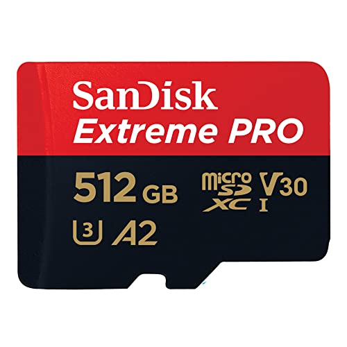 SanDisk Extreme PRO microSDXC UHS-I Memory Card 512 GB + Adapter & RescuePRO Deluxe (for Smartphones, Action Cameras or Drones, A2, Class 10, V30, U3, 200 MB/s Transfer)