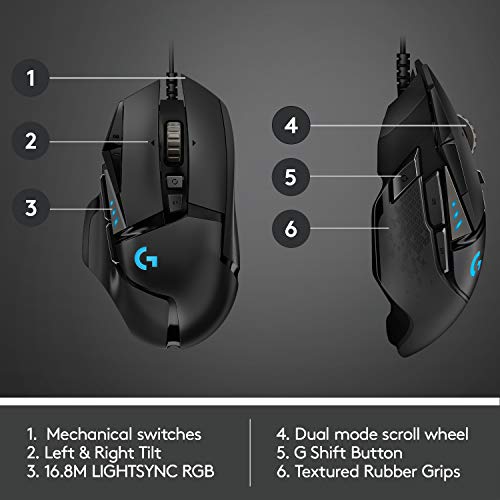 Logitech G502 HERO High Performance Wired Gaming Mouse, HERO 25K Sensor, 25,600 DPI, RGB, Adjustable Weights, 11 Programmable Buttons, On-Board Memory, PC / Mac - amzGamess