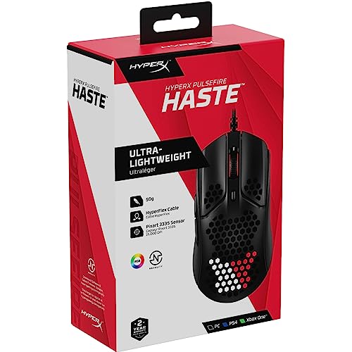 HyperX Pulsefire Haste – Gaming Mouse, Ultra-Lightweight, 59g, Honeycomb Shell, Hex Design, RGB, HyperFlex USB Cable, Up to 16000 DPI, 6 Programmable Buttons,Black - amzGamess