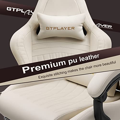 GTPLAYER Gaming Chair, Computer Chair with Footrest and Bluetooth Speakers, High Back Ergonomic Gaming Chair, Reclining Gaming Chair with Linkage Armrests for Adults by GTRacing (Leather, Ivory)