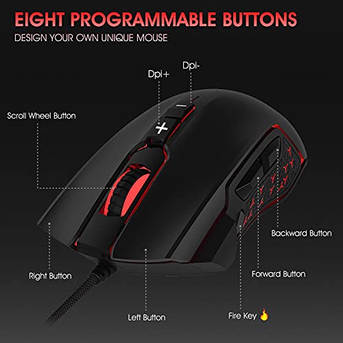 LeadsaiL Gaming Mouse Wired RGB PC Gaming Mice,Up to 7200 DPI, 8 Programmable Buttons,6 Color Backlight, Ergonomic Optical Computer Wired Mouse with Fire Button for Desktop PC Laptop Gamer & Work - amzGamess