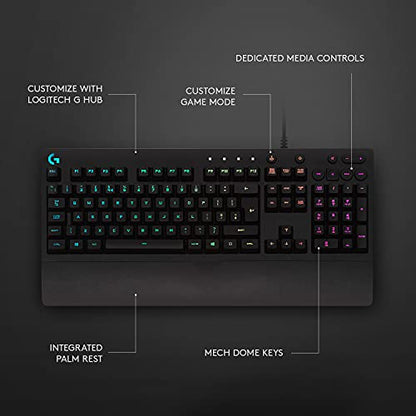 Logitech G213 Prodigy Gaming Keyboard, LIGHTSYNC RGB Backlit Keys, Spill-Resistant, Customizable Keys, Dedicated Multi-Media Keys – Black - amzGamess