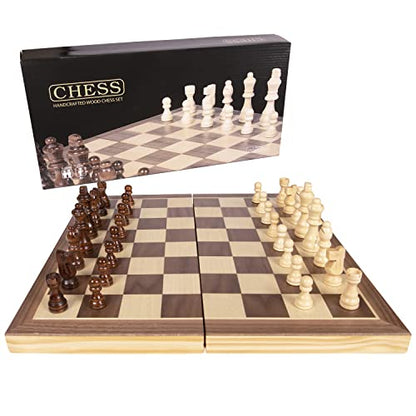 Premium Chess Set - Wooden Board Game with a Portable Wood Case and Secure Storage for Pieces, Set for Kids and Adults 15.5 inches