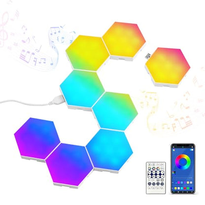 ilumeplay Hexagon Lights RGB 8 Pack Works with 𝑨𝒍𝒆𝒙𝒂 𝑮𝒐𝒐𝒈𝒍𝒆 𝑨𝒔𝒔𝒊𝒔𝒕𝒂𝒏𝒕, 𝑾𝒊-𝑭𝒊 𝑺𝒎𝒂𝒓𝒕 𝑯𝒐𝒎𝒆 Decor Creative LED Wall Lights Panel with Music Sync, Gaming Lights for Wall - amzGamess