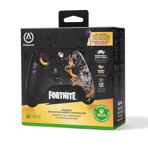 PowerA Advantage Wired Controller for Xbox Series X|S and Windows 10/11 – Fortnite Midas, gamepad, wired video game controller, gaming controller, USB-C, Works with Xbox One, Officially Licensed, Bonus Virtual Item Included. - amzGamess