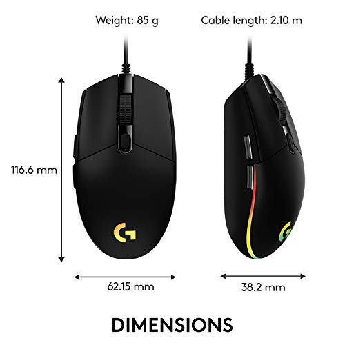 Logitech G203 Wired Gaming Mouse, 8,000 DPI, Rainbow Optical Effect LIGHTSYNC RGB, 6 Programmable Buttons, On-Board Memory, Screen Mapping, PC/Mac Computer and Laptop Compatible - Black - amzGamess