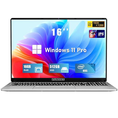 FUNYET 16 Inch Laptop Computer, Gaming Laptop, 16GB RAM 512GB SSD, Intel 12th Gen N95 Processor(up to 3.4GHz), FHD 1920 * 1200, 180 Angle Opening, Fingerprint Unlock, Backlit Keyboard, Windows 11 Pro