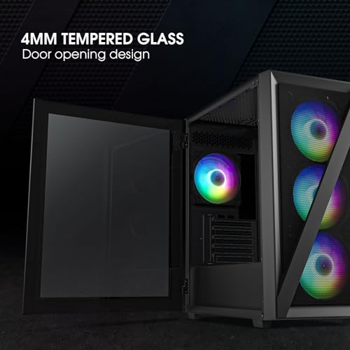 Vetroo M05 Micro ATX Computer PC Case with Door Open Tempered Glass Side Panel & Mesh Front Panel, Pre-Installed 120mm ARGB Fan in Rear, Support 240mm Radiator, Type-C Port - Black