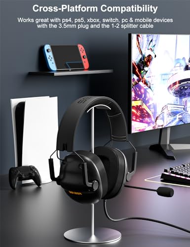 SENZER SG500 Surround Sound Pro Gaming Headset with Noise Cancelling Microphone - Soft Memory Foam Padding - Portable Foldable Headphones for PC, PS4, PS5, Xbox One, Switch - Black - amzGamess