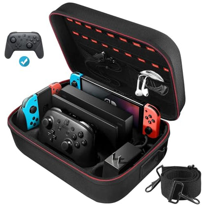 Switch Case for Nintendo Switch and Switch OLED Model, Portable Full Protection Carrying Travel Bag with 18 Game Cards Storage for Switch Console Pro Controller Accessories Black - amzGamess