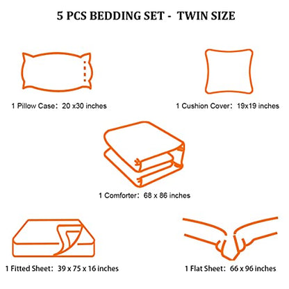 5 Pieces Bed in a Bag for Gaming Bedding Set,Boys Gamer Comforter Set with Flat Sheet,Fitted Sheet,Pillowcases,Cushion Cover,Game Console Pattern Bed Set for Kids Boys Room Decor - amzGamess