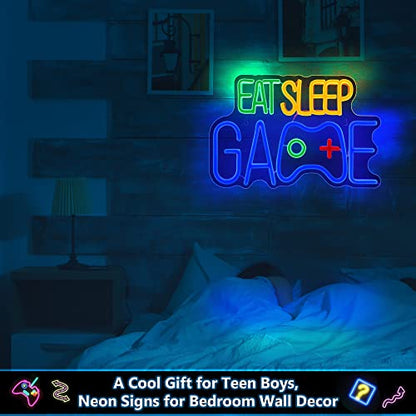 Game Neon Sign, EAT SLEEP GAME Wall Decor Glow at Night Neon Light for Gamer Boy Game Room Decor Bedroom Wall Gaming Wall Decoration (Blue)