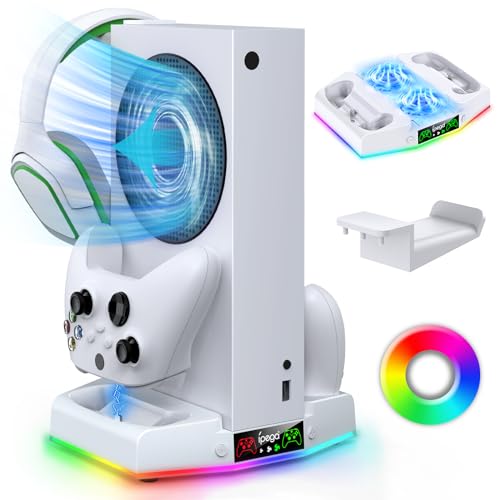 Upgraded Cooling Fan Stand for Xbox Series S with Charger Station, MENEEA Controller Charging Dock & Console Cooler System with 15 Colorful RGB Light & Headset Hook, Accessories for XSS - amzGamess