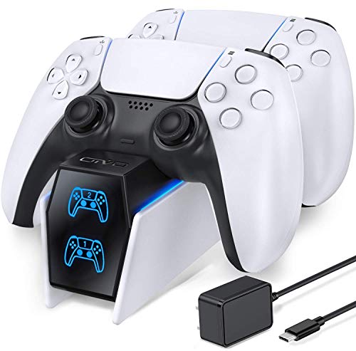 PS5 Controller Charger PS5 Accessories Kits with Fast Charging AC Adapter 5V/3A, Dual Controller Charging Stand for Playstation 5, Docking Station Replacement for DualSense Charging Station - amzGamess