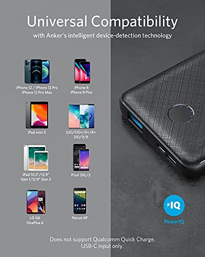 Anker Portable Charger, Power Bank, 10,000 mAh Battery Pack with PowerIQ Charging Technology and USB-C (Input Only) for iPhone 15/15 Plus/15 Pro/15 Pro Max, iPhone 14/13 Series, Samsung Galaxy