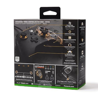 PowerA Advantage Wired Controller for Xbox Series X|S and Windows 10/11 – Fortnite Midas, gamepad, wired video game controller, gaming controller, USB-C, Works with Xbox One, Officially Licensed, Bonus Virtual Item Included. - amzGamess