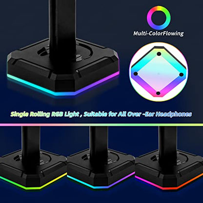 TuparGo Headphone Stand with Single Rolling RGB Light for Desk PC Gaming Headset,Aluminum Alloy Connecting Rod and Non-Slip Rubber Pad, Suitable for All Over -Ear Headphone(Basic Black) - amzGamess