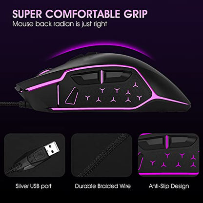 LeadsaiL Gaming Mouse Wired RGB PC Gaming Mice,Up to 7200 DPI, 8 Programmable Buttons,6 Color Backlight, Ergonomic Optical Computer Wired Mouse with Fire Button for Desktop PC Laptop Gamer & Work - amzGamess