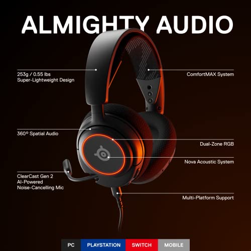 SteelSeries New Arctis Nova 3 Multi-Platform Gaming Headset - Signature Arctis Sound - ClearCast Gen 2 Mic - PC, PS5/PS4, Xbox Series X|S, Switch, Mobile,Black - amzGamess