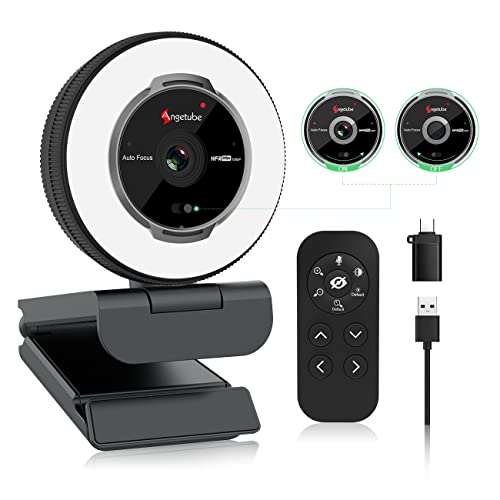 Angetube Streaming Webcam with Microphone: 1080P 60FPS USB Web Cam with Ring Light and Remote Control - HD Web Camera with 5X Digital Zoom Built in Privacy Cover,for PC|Computer|Laptop|Mac|Desktop - amzGamess