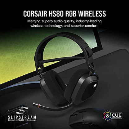 CORSAIR HS80 RGB WIRELESS Multiplatform Gaming Headset - Dolby Atmos - Lightweight Comfort Design - Broadcast Quality Microphone - iCUE Compatible - PC, Mac, PS5, PS4 - Black - amzGamess