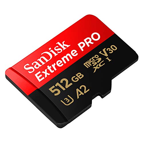 SanDisk Extreme PRO microSDXC UHS-I Memory Card 512 GB + Adapter & RescuePRO Deluxe (for Smartphones, Action Cameras or Drones, A2, Class 10, V30, U3, 200 MB/s Transfer)