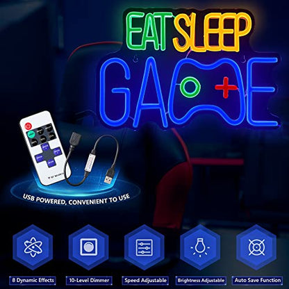 Game Neon Sign, EAT SLEEP GAME Wall Decor Glow at Night Neon Light for Gamer Boy Game Room Decor Bedroom Wall Gaming Wall Decoration (Blue)